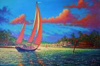 Safe Harbour - Prof Qlty Oil On 3X P Cnv Paintings - By Joseph Ruff, Whimsical Painting Artist