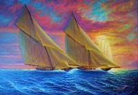 Sailingboats - Magnificent Sea - Prof Qlty Oil On 3X P Cnv