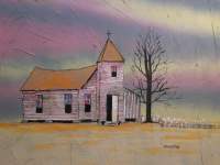 Church At Single Malt - Mixed Paintings - By Ken Blacktop Gentle, Southern Folk Art Painting Artist