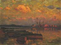 Evening On The River - Oil On Canvas Paintings - By Vasily Belikov, Impressionism Painting Artist