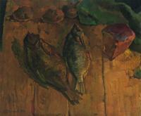 Still Life With Fish - Oil On Canvas Paintings - By Vasily Belikov, Impressionism Painting Artist