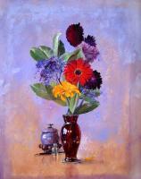 Bouquet With Reliquary - Casein On Paper Paintings - By Craig Coss, Minimal Realism Painting Artist