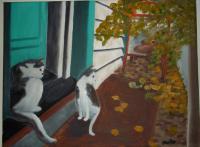 Cats In The Alley - Oil On Canvas Paintings - By Mariko Siegert, Still Life Painting Artist