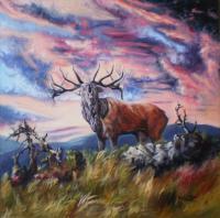 Deer - Oil On Canvas Paintings - By M V, Wildlife Painting Artist