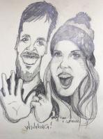 Tom  Giselle - Pencil Drawings - By John Heslep, Caricature Drawing Artist