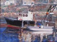 Black Boat Reflections - Oil Paintings - By Richard Nowak, Impressionism Painting Artist