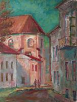 Vilnius Downtown - Oil On Canvas Paintings - By Liudvikas Daugirdas, Impressionism Painting Artist