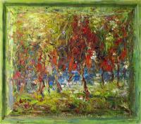 Red Trees - Oil  Cardboard Paintings - By Liudvikas Daugirdas, Impressionism Painting Artist