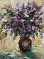 Lilacs - Oil On Canvas Paintings - By Liudvikas Daugirdas, Impressionism Painting Artist