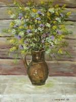 Wildflowers In The Jug - Oil On Canvas Paintings - By Liudvikas Daugirdas, Impressionism Painting Artist