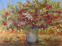Still Life With Rowan - Oil On Canvas Paintings - By Liudvikas Daugirdas, Impressionism Painting Artist