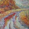 Autumn Road - Oil  Cardboard Paintings - By Liudvikas Daugirdas, Impressionism Painting Artist
