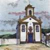 Merces De Cima Church Ouro Preto Brazil - Mixed Media Drawings - By Anna Helena Fisher, Architectural Drawing Artist
