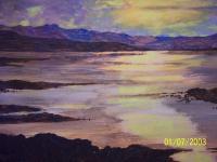 Sunset On The Lake - Watercolor Paintings - By Barbara Baker, Realism Painting Artist