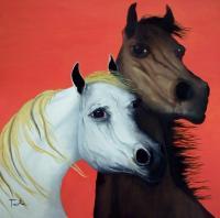 Horse Lovers In Red - Oil Paintings - By Patrick Trotter, Animal Art Painting Artist
