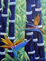 Abstract Bamboo And Birds Of Paradise 04 - Oil On Canvas Paintings - By Richard T Pranke, Impressionist Painting Artist