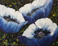 Abstract Original Painting Blue Poppies_Sold - Oil On Canvas Paintings - By Richard T Pranke, Abstract Painting Artist
