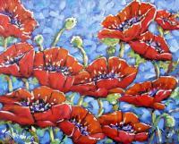 Fantasia Large Poppies Painting - Acrylic Paintings - By Richard T Pranke, Impressionist Painting Artist
