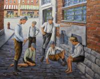Boys In New York 1900 - Oil On Canvas Paintings - By Richard T Pranke, Impressionist Painting Artist