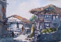 Manali Village View - Water Colour Paintings - By Khilchand Chaudhari, Landscape Painting Painting Artist