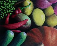 Fruit And Vegetable Study - Color Pencil Chalk Acrylic Pai Mixed Media - By Brittany Fitzgerald, Realism Mixed Media Artist