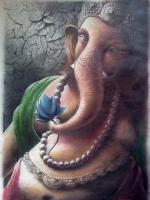 Ganesha - Oil On Canvas Paintings - By Hemsagar Roy, Khajuraha Painting Artist