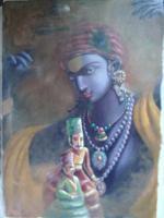 Kathputli - Oil On Canvas Paintings - By Hemsagar Roy, Khajuraha Painting Artist