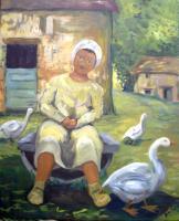The Farmers Daughter - Oil Paintings - By Sylv Sylvain, Figurative Painting Artist