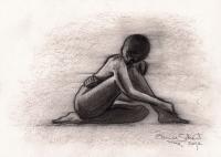 Nude Kneeling Side - Charcoal Drawings - By Eamon Gilbert, Nude Drawing Artist