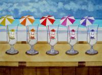 Drinks On The Beach - Watercolor Paintings - By Cory Clifford, Realism Painting Artist