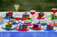 Wine And Cake - Watercolor Paintings - By Cory Clifford, Realism Painting Artist