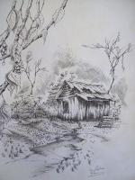 Appalachian Mountain Shed - Ink And Pencils Drawings - By Tom Rechsteiner, Realism Drawing Artist
