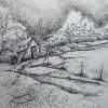 Old Shed In The Mountains - Ink Only Drawings - By Tom Rechsteiner, Realism Drawing Artist