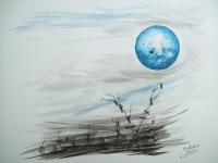 Windy Night - Ink And Water Colors Drawings - By Tom Rechsteiner, Contemporary Realism Drawing Artist