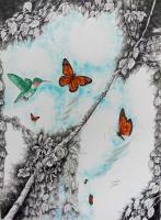 Monarch Butterflies - Ink And Water Colors Drawings - By Tom Rechsteiner, Nature Drawing Artist