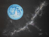 Milky Blue Moon - Ink And Water Colors Drawings - By Tom Rechsteiner, Realism Drawing Artist