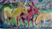 Sanctuary Of The Yellow Donkeys - Oil Paintings - By Tony Grogan, Exspressionitic Painting Artist