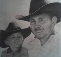Father And Son - Pencil  Graphite Drawings - By Kathy Sands, Western Drawing Artist