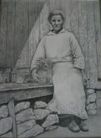 Granny - Pencil  Graphite Drawings - By Kathy Sands, Realism Drawing Artist