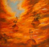 Four Creation Of  World - Oil Paintings - By Mahnaz Baikzadeh, Surrealism Painting Artist
