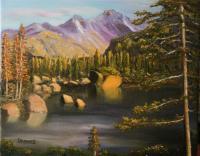Lake Haiyaha - Oil On Canvas Paintings - By Damaris Outterbridge, Realism Painting Artist