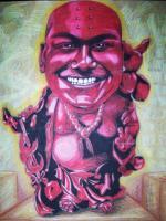 My Friend As Buddha - Oil Pastel  Chalk Mixed Media - By Michael Baldwin, Fantasy Portrait Mixed Media Artist