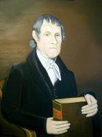 Minister With Bible - Oil On Stretched Canvas Paintings - By Robert Arsenault, Early American Folk Art Painting Artist