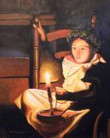 Young Girl With Candle - Limited Edition Paper Print Paintings - By Robert Arsenault, Early American Folk Art Painting Artist