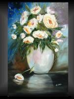 Modern Gallery Original Painting Garden Roses Vase Elka - Acrylic On Canvas Paintings - By Elizabeth Kawala, Flowers In Vase Impressionism Painting Artist