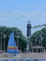 Hunting Island Lighthouse - Acrylic Paintings - By Allan West, Realistic Painting Artist