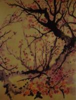 Old Tree On River Bank - Colored Ink Paintings - By Everett Hickam, Realism Painting Artist