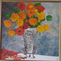Still Life - The Vase With The Bird - Oil On Canvas