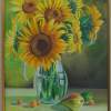 Sunflowers In A Glass Jar - Oil On Canvas Paintings - By Nina Mitkova, Realism Painting Artist