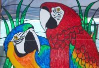 Parrot Heads - Glass Overlay Glasswork - By Kim Miller, Casual Glasswork Artist